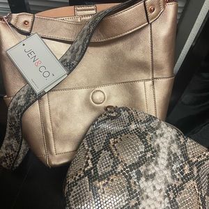 Jen & Co Vegan leather bucket purse bag in a bag